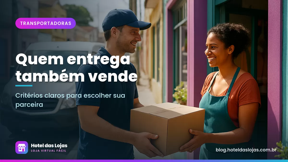 Entregador entrega pacote a lojista sorridente na porta de uma pequena loja com van estacionada na rua