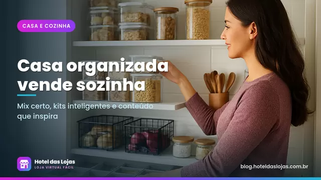 Despensa organizada com potes empilháveis transparentes, utensílios de bambu, cestos aramados e organizadores de gaveta