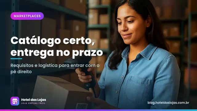Empreendedor lê o código de barras de uma caixa de produto em um pequeno estoque com prateleiras organizadas