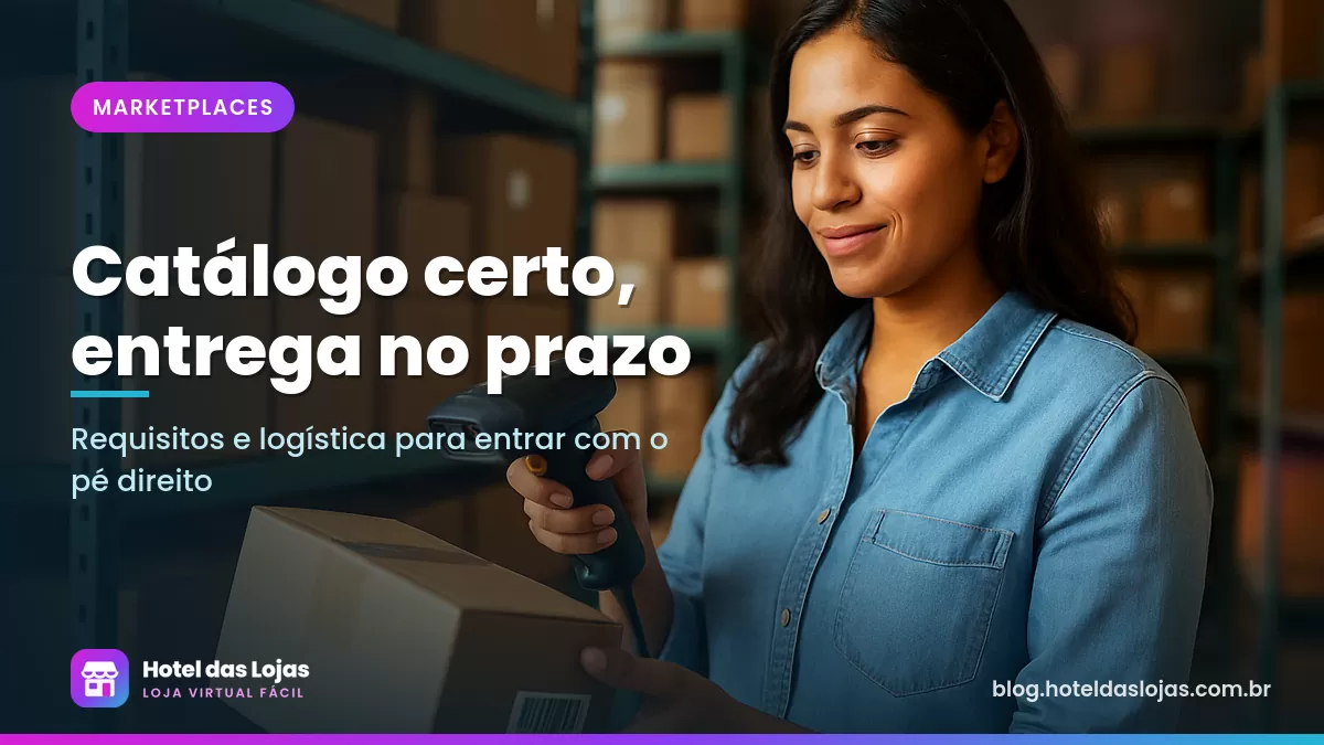 Empreendedor lê o código de barras de uma caixa de produto em um pequeno estoque com prateleiras organizadas
